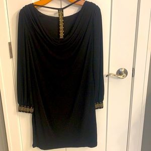 Sleek Long Sleeve Dress with Gild Embellishments on Wrists and Back - Worn Once
